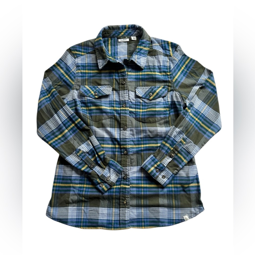 L.L. Bean Plaid Flannel Shirt Womens Medium Stretch Button Front Outdoor Hiking